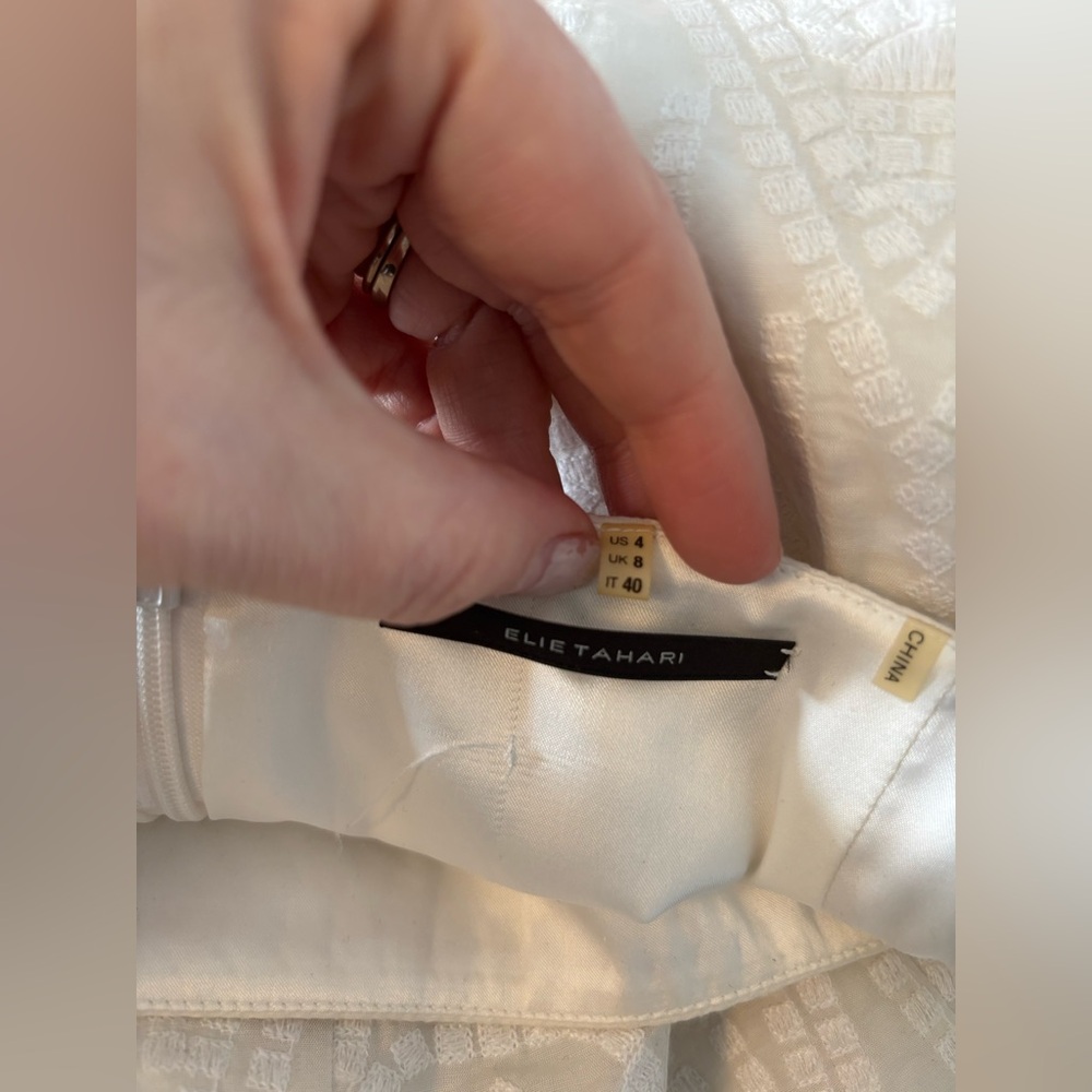 Elie Tahari Silk & Cotton Embroidered Skirt cream white Size 4 Feminine Elegant - Picture 4 of 5